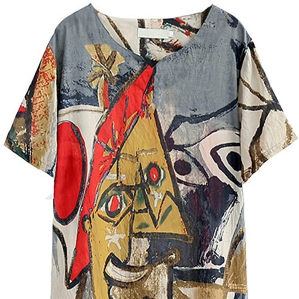 SCOFEEL Graffiti Print Split Baggy Dress with Pockets, Medium